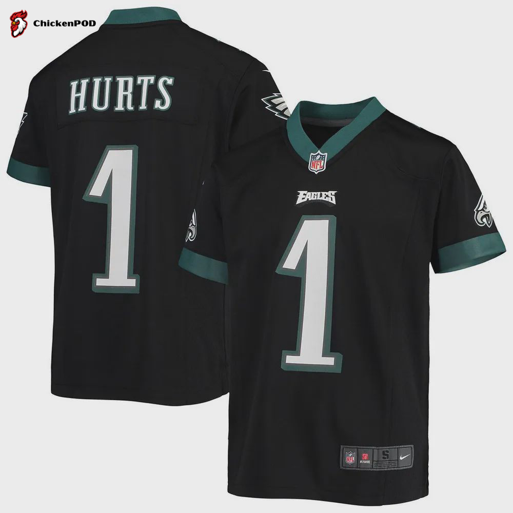 Jalen Hurts 1 Philadelphia Eagles Youth Game Jersey – Black