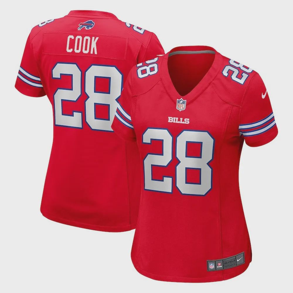 James Cook 28 Buffalo Bills Women’s Alternate Game Jersey – Red