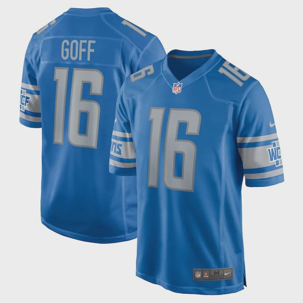 Jared Goff 16 Detroit Lions Men Game Jersey – Blue