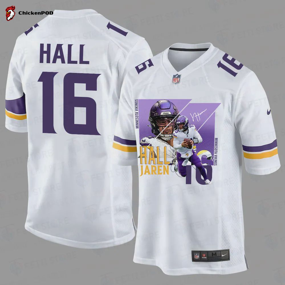 Jaren Hall 16 Minnesota Vikings Art Design Game Jersey – Men, White