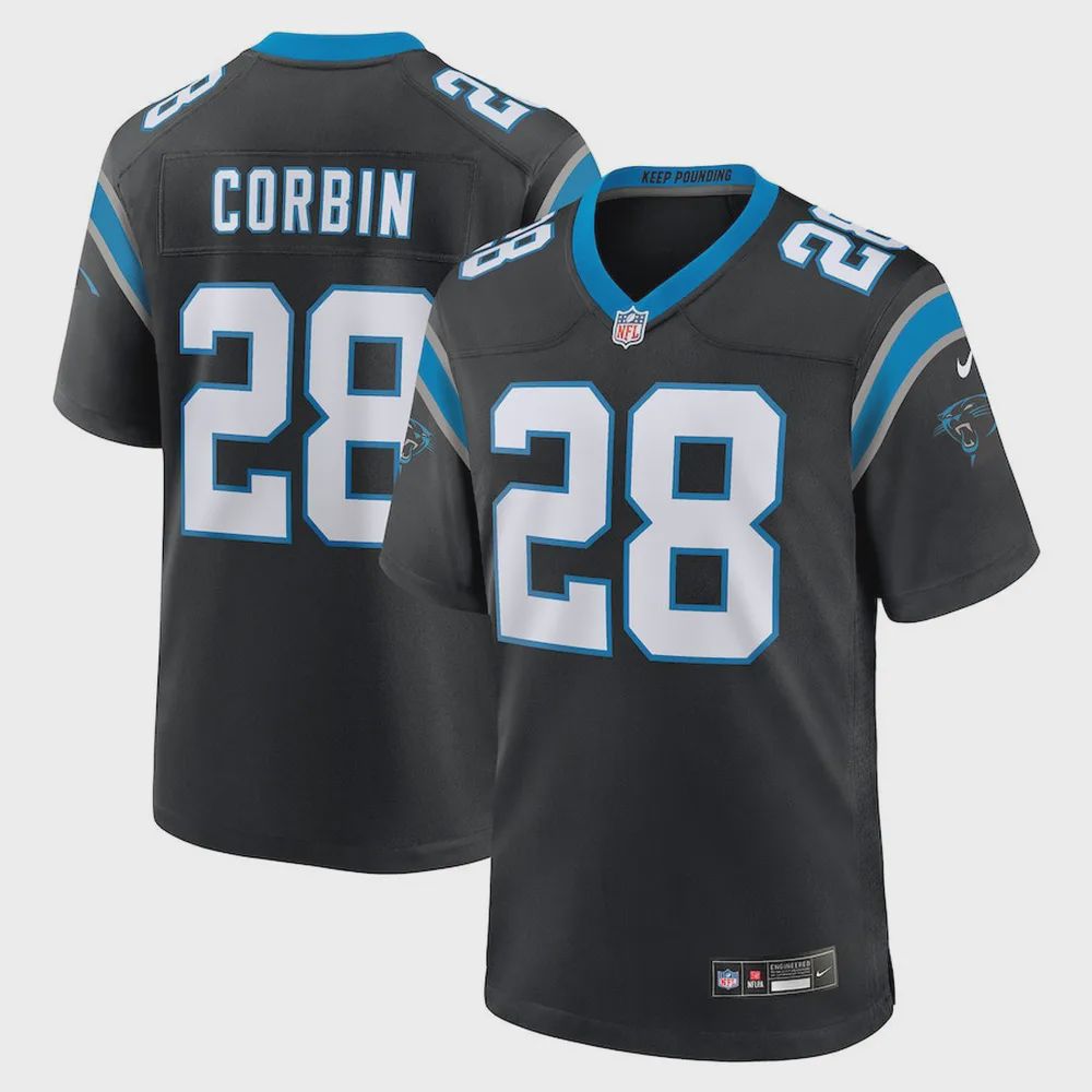 Jashaun Corbin 28 Carolina Panthers Men’s Team Game Jersey – Black