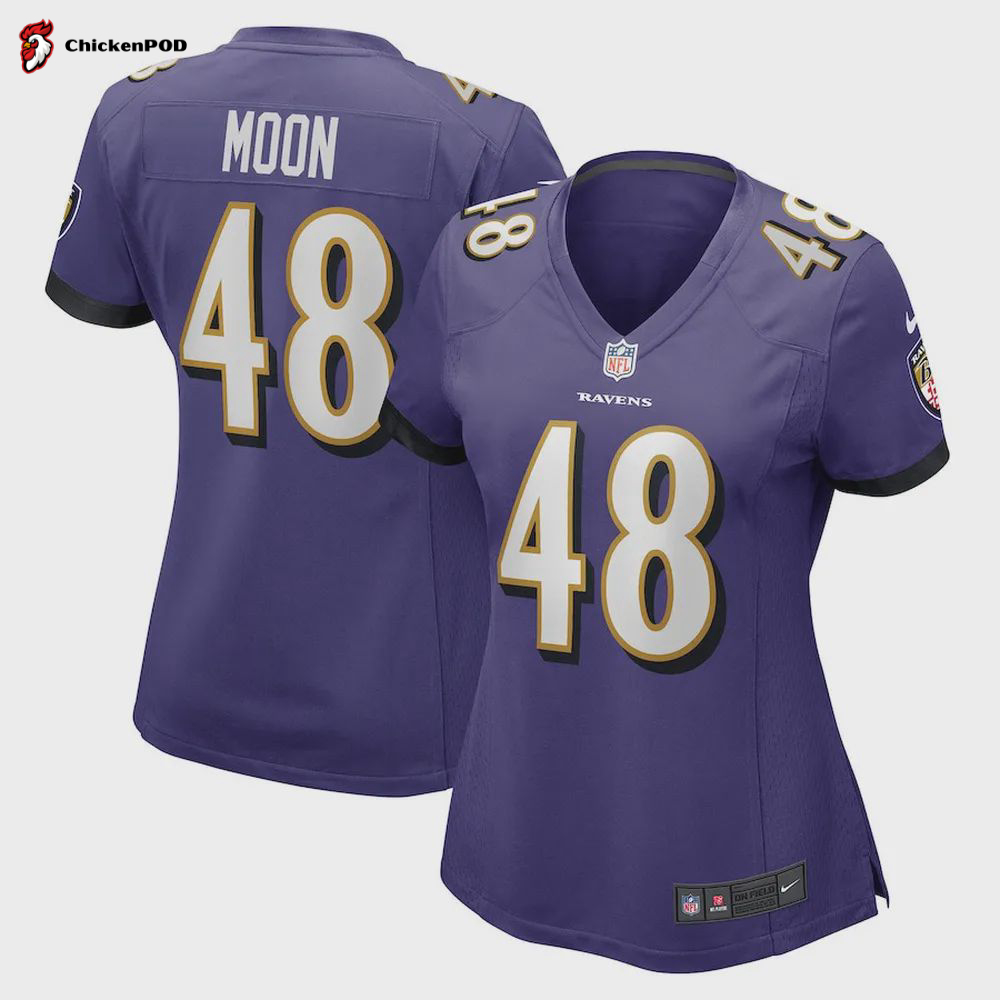 Jeremiah Moon 48 Baltimore Ravens Women’s Game Player Jersey – Purple