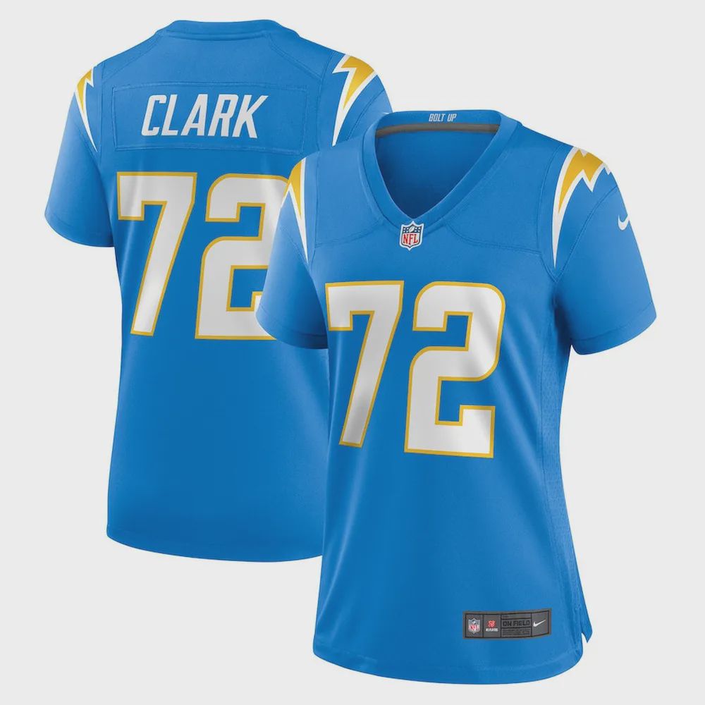 Jerrod Clark 72 Los Angeles Chargers Women Team Game Jersey – Powder Blue