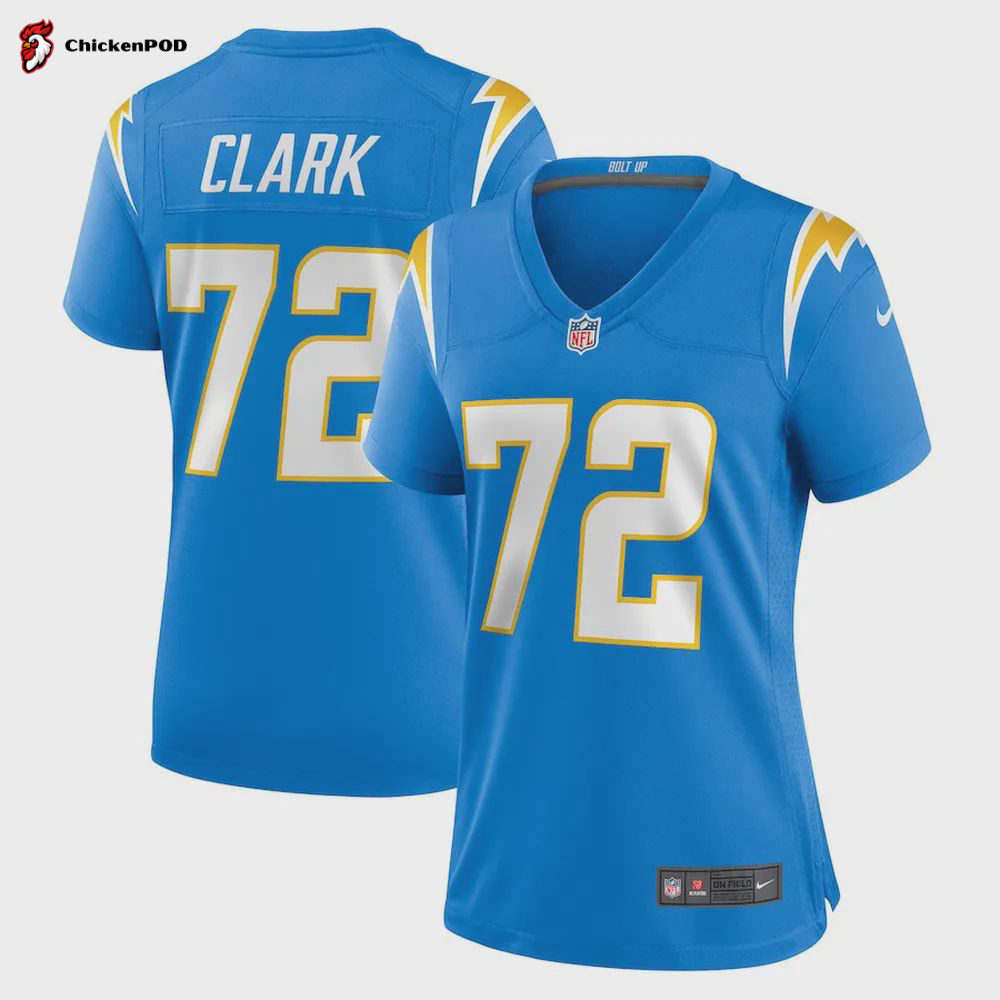 Jerrod Clark 72 Los Angeles Chargers Women Team Game Jersey – Powder Blue