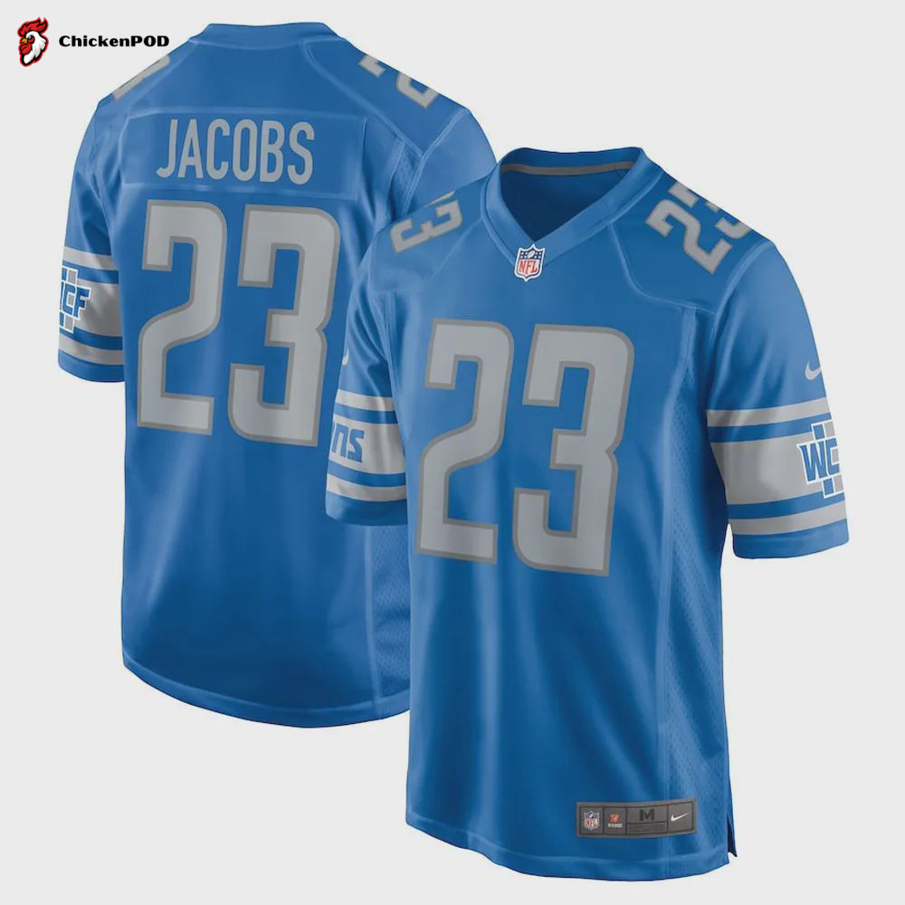 Jerry Jacobs 39 Detroit Lions Men’s Game Jersey – Blue