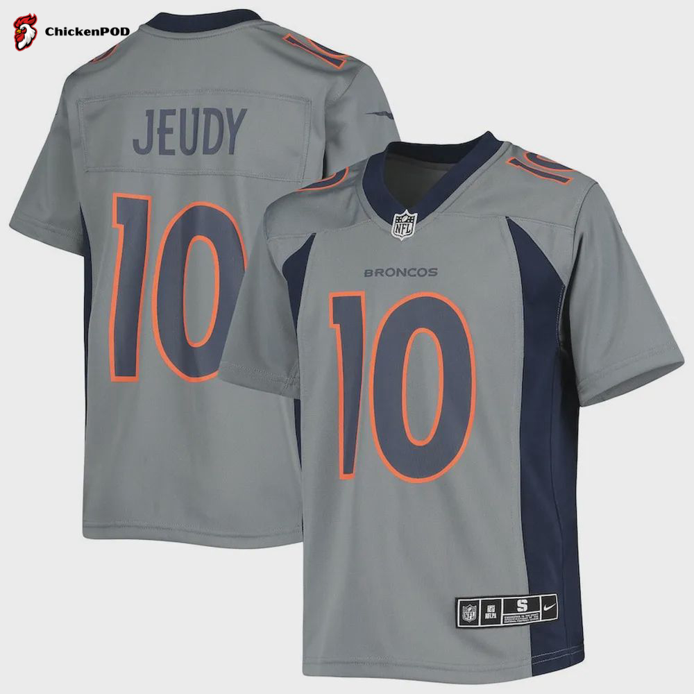 Jerry Jeudy 10 Denver Broncos Youth Inverted Team Game Jersey – Gray