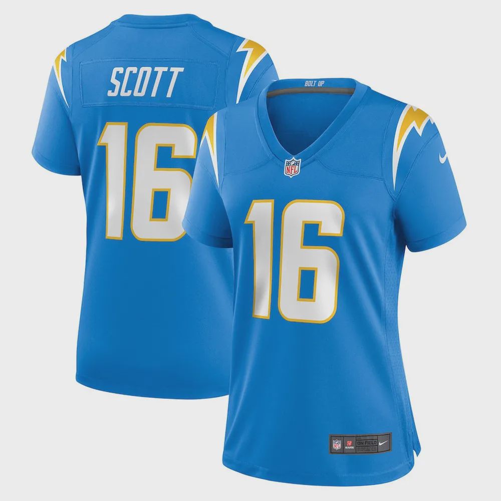 JK Scott 16 Los Angeles Chargers Women’s Game Jersey – Powder Blue