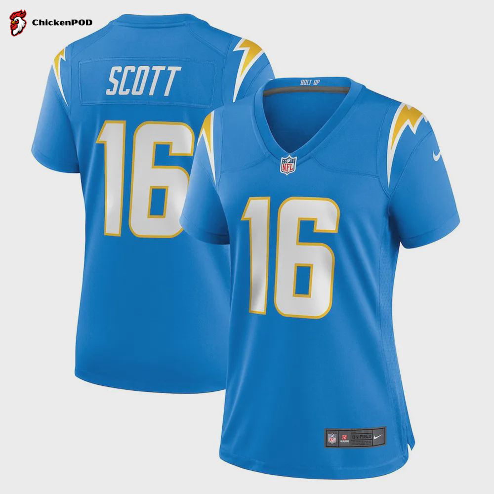 JK Scott 16 Los Angeles Chargers Women’s Game Jersey – Powder Blue