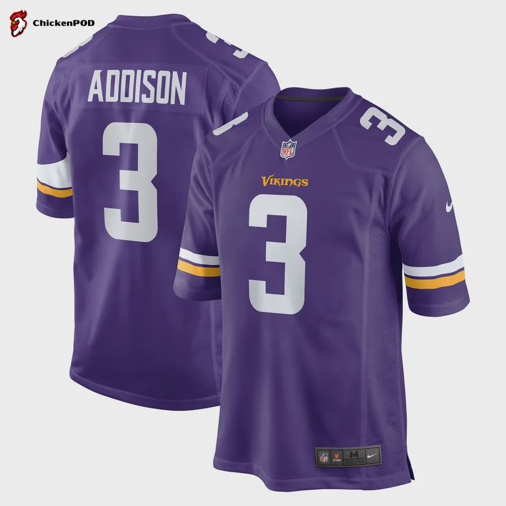 Jordan Addison 3 Minnesota Vikings 2023 NFL Draft Game Jersey – Purple