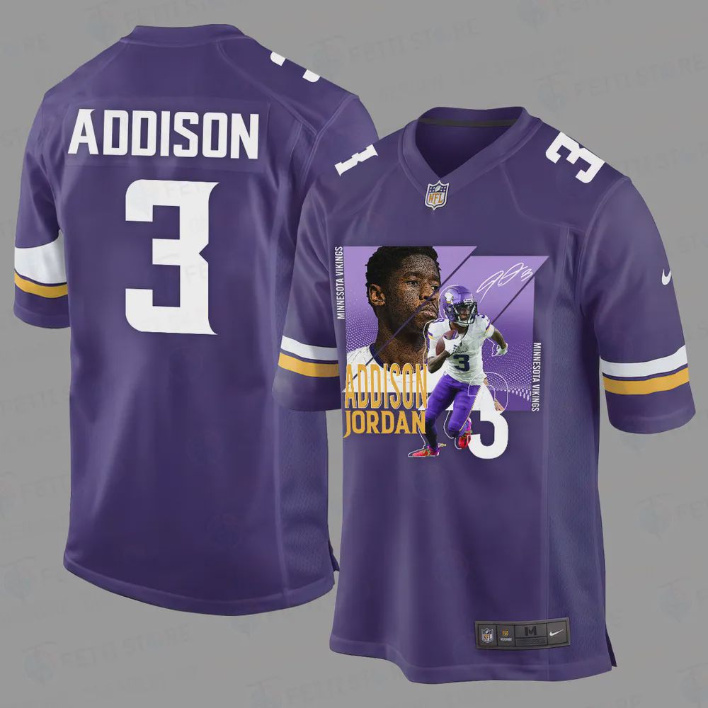 Jordan Addison 3 Minnesota Vikings Art Design Game Jersey – Men, Purple