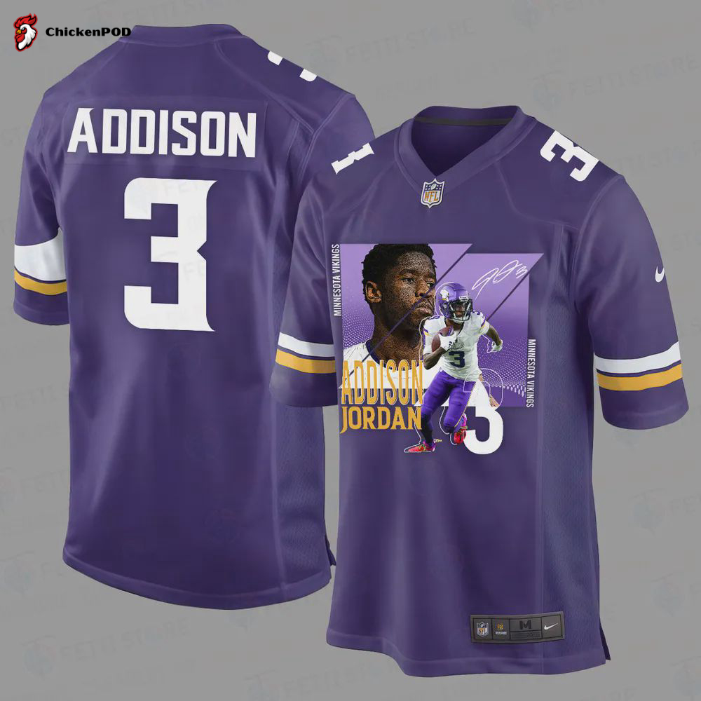 Jordan Addison 3 Minnesota Vikings Art Design Game Jersey – Men, Purple