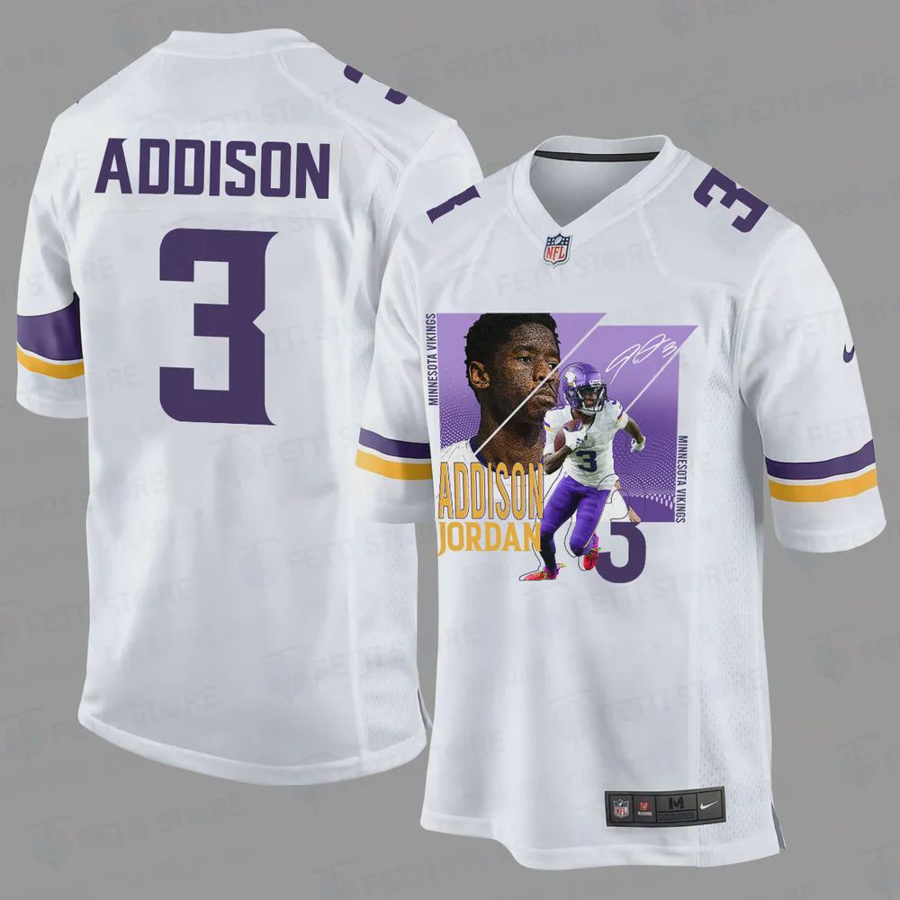 Jordan Addison 3 Minnesota Vikings Art Design Game Jersey – Men, White