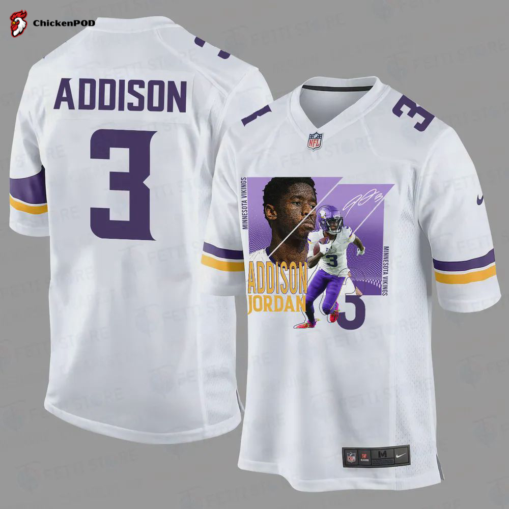 Jordan Addison 3 Minnesota Vikings Art Design Game Jersey – Men, White