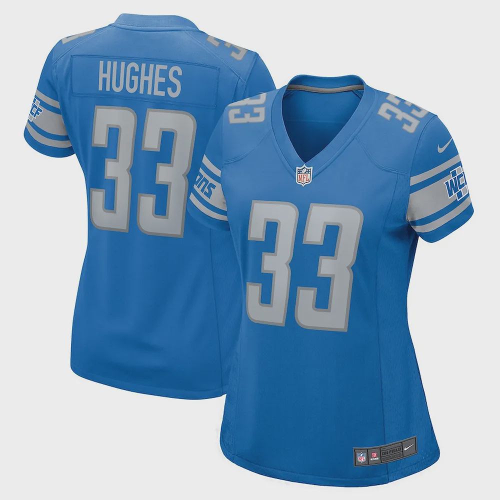 JuJu Hughes 33 Detroit Lions Women’s Player Game Jersey – Blue