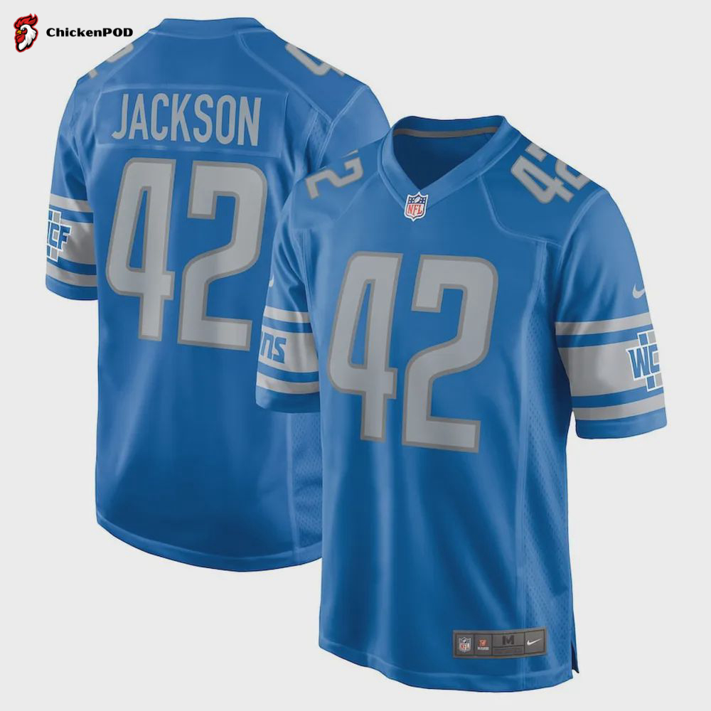 Justin Jackson 42 Detroit Lions Player Game Jersey – Blue