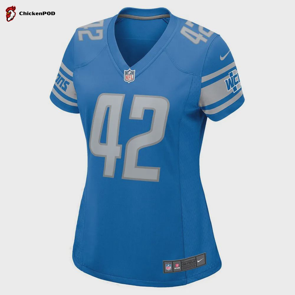 Justin Jackson 42 Detroit Lions Women’s Player Game Jersey – Blue