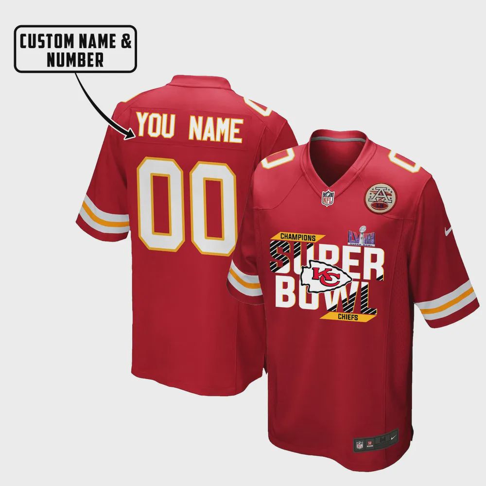 Kansas City Chiefs LVIII Champions Design Game Jersey – Men, Red V10