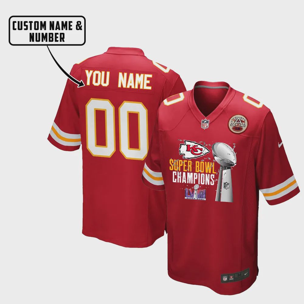 Kansas City Chiefs LVIII Champions Firework Game Jersey – Men, Red V29