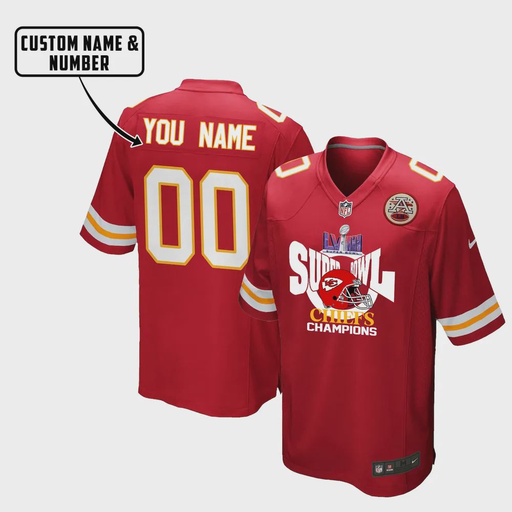 Kansas City Chiefs LVIII Champions Helmet Game Jersey – Men, Red V30