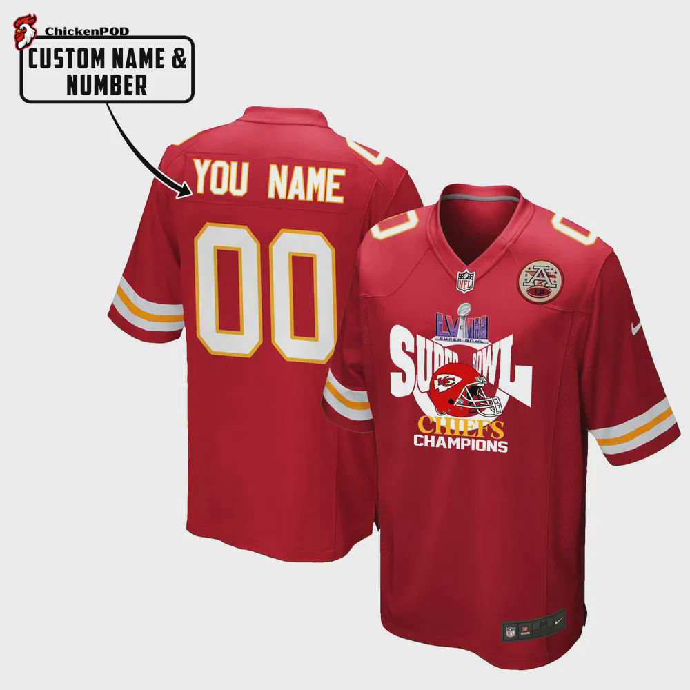 Kansas City Chiefs LVIII Champions Helmet Game Jersey – Men, Red V30