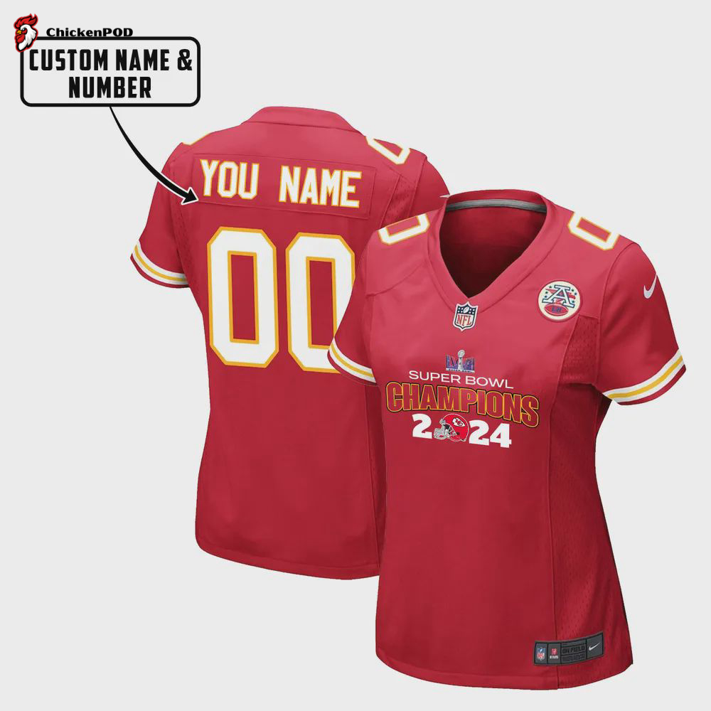 Kansas City Chiefs LVIII Champions Helmet Game Jersey – Women, Red V11