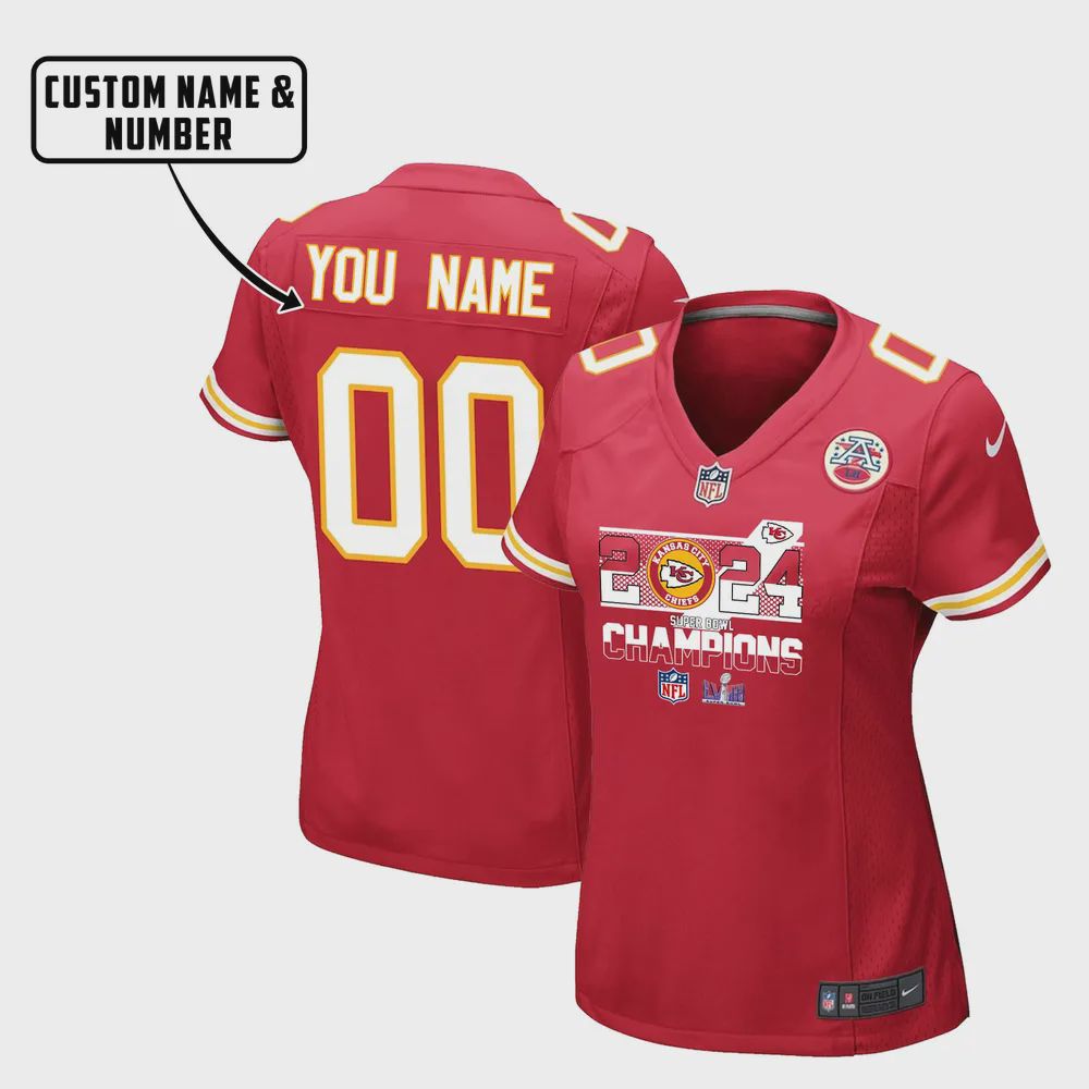 Kansas City Chiefs LVIII Champions Lines Game Jersey – Women, Red V20