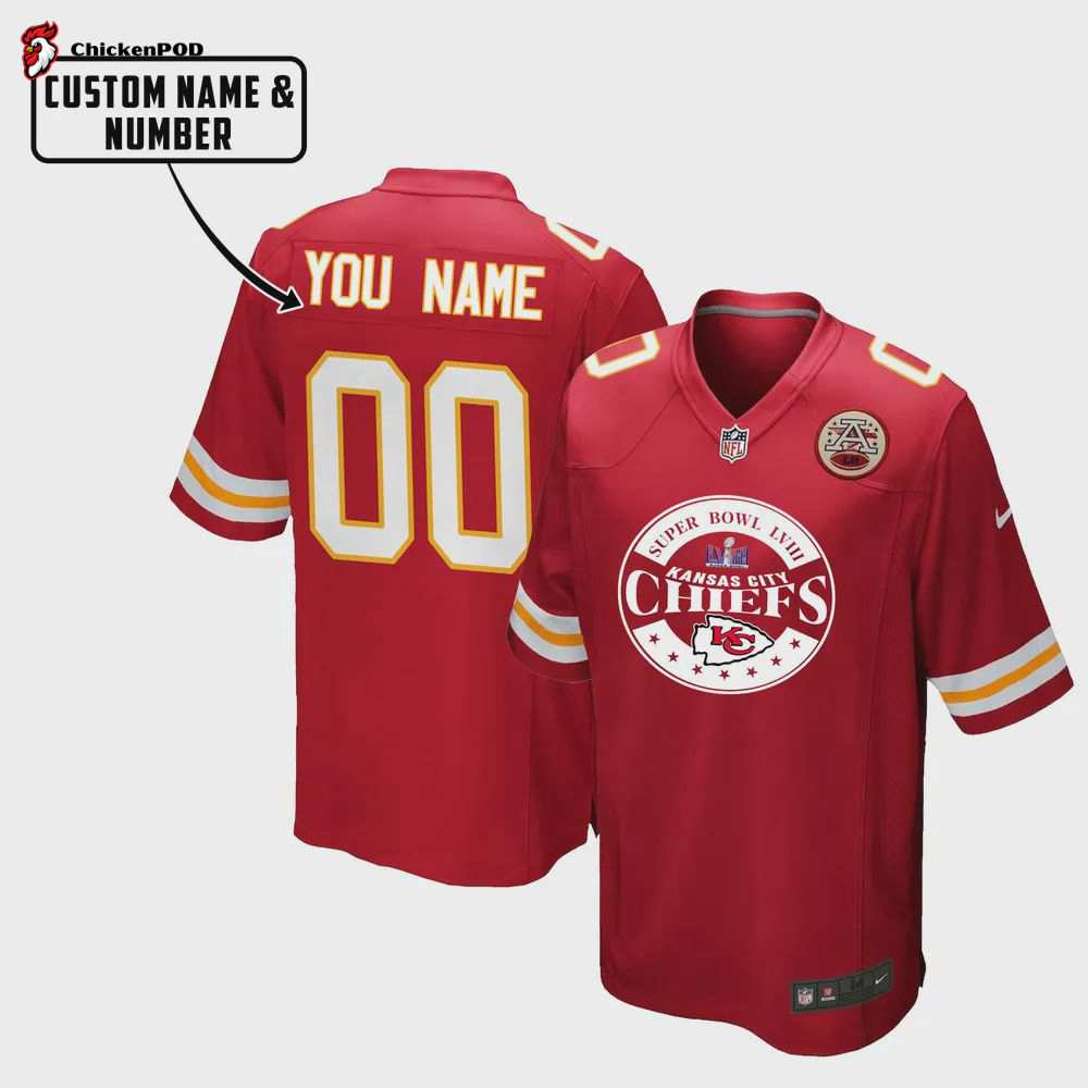 Kansas City Chiefs Super Bowl LVIII 2024 Game Jersey – Men, Red V5