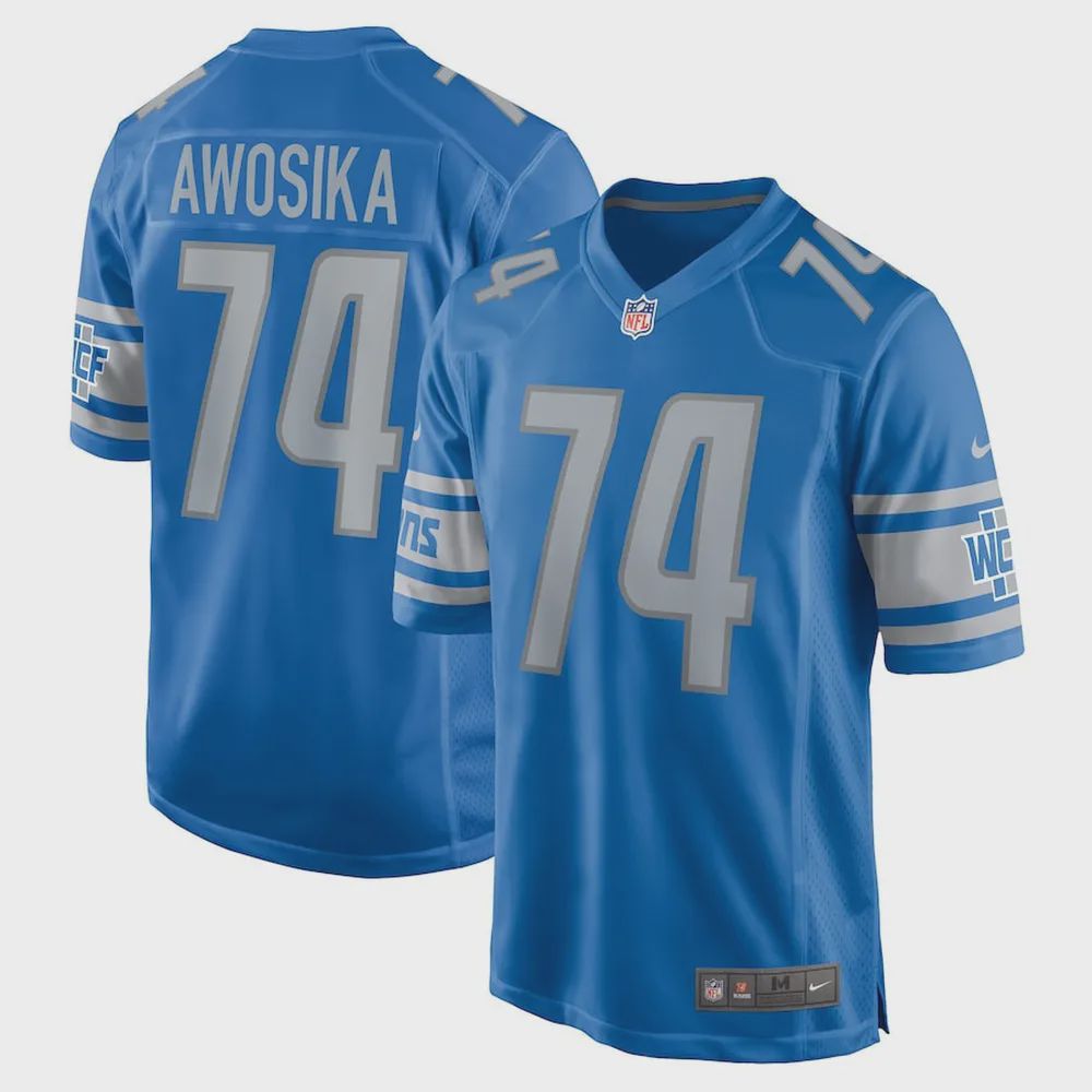 Kayode Awosika 74 Detroit Lions Men’s Home Game Jersey – Blue