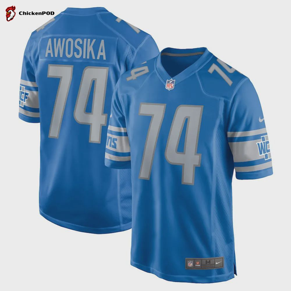 Kayode Awosika 74 Detroit Lions Men’s Home Game Jersey – Blue