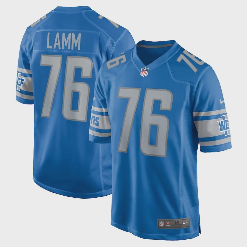 Kendall Lamm 76 Detroit Lions Player Game Jersey – Blue