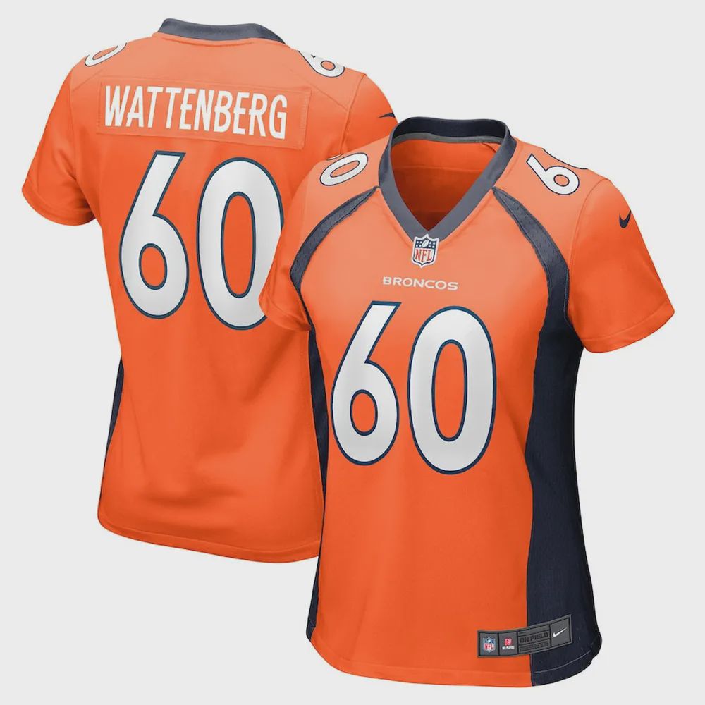 Luke Wattenberg 60 Denver Broncos Women’s Game Jersey – Orange