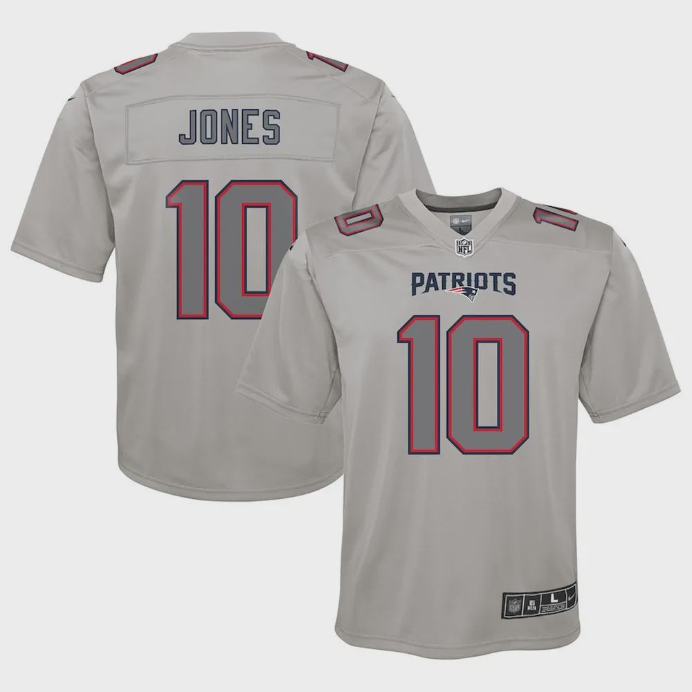 Mac Jones 10 New England Patriots Youth Atmosphere Fashion Game Jersey – Gray