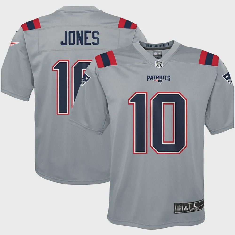 Mac Jones New England Patriots Youth Inverted Game Jersey – Gray