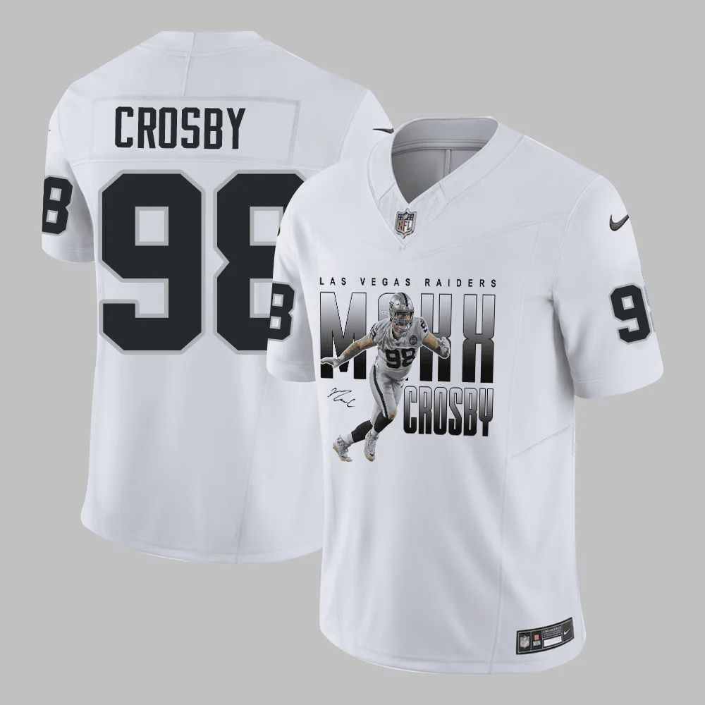 Maxx Crosby 98 Las Vegas Raiders Drive to Victory Game Jersey – Men, White