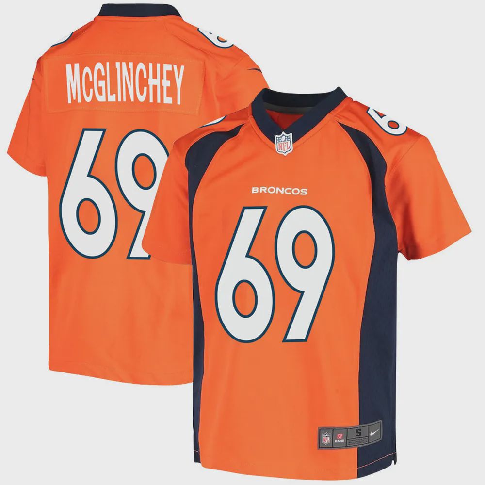 Mike McGlinchey 69 Denver Broncos Youth Game Jersey – Orange