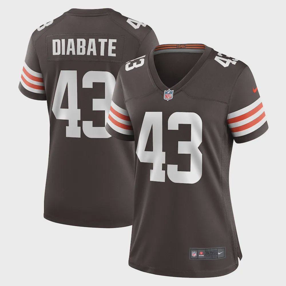 Mohamoud Diabate 43 Cleveland Browns Women Team Game Jersey – Brown