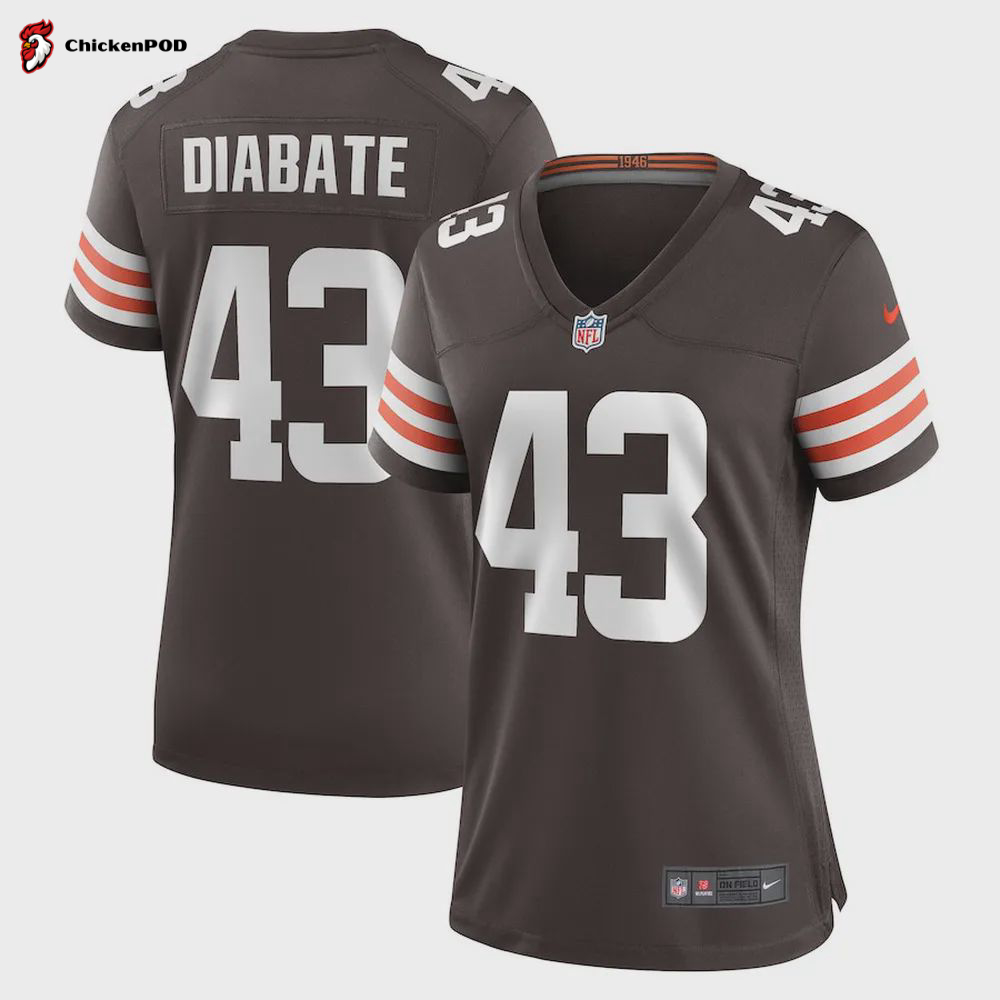 Mohamoud Diabate 43 Cleveland Browns Women Team Game Jersey – Brown