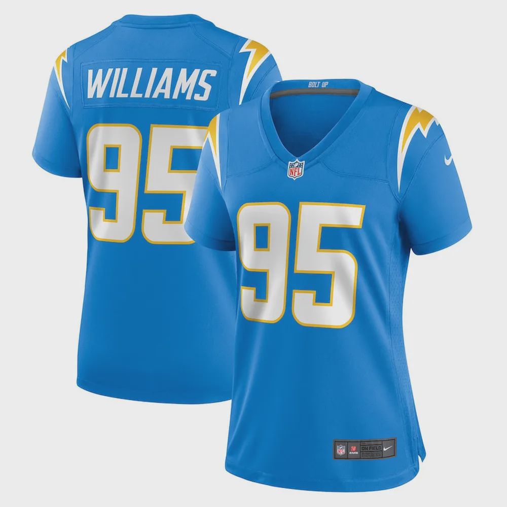 Nicholas Williams 95 Los Angeles Chargers Women Team Game Jersey – Powder Blue