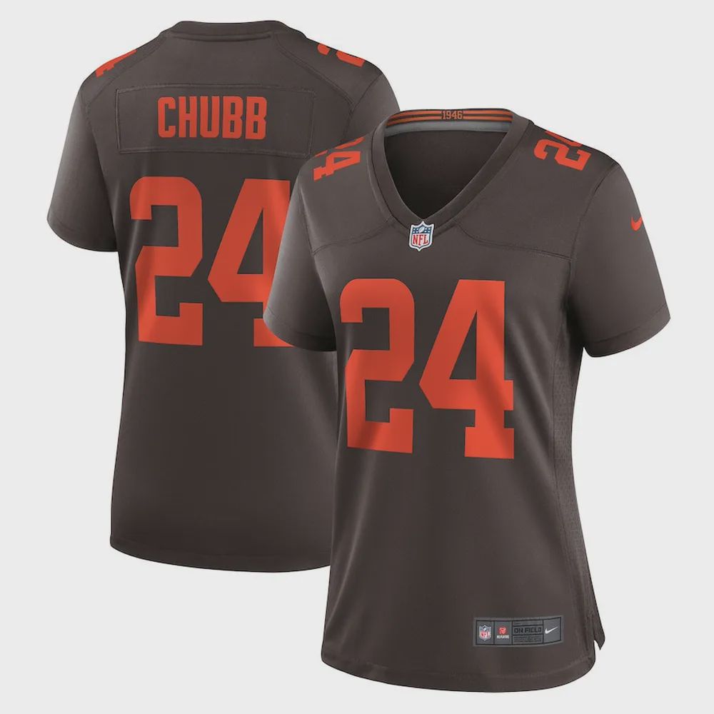 Nick Chubb 24 Cleveland Browns Women’s Alternate Game Jersey – Brown