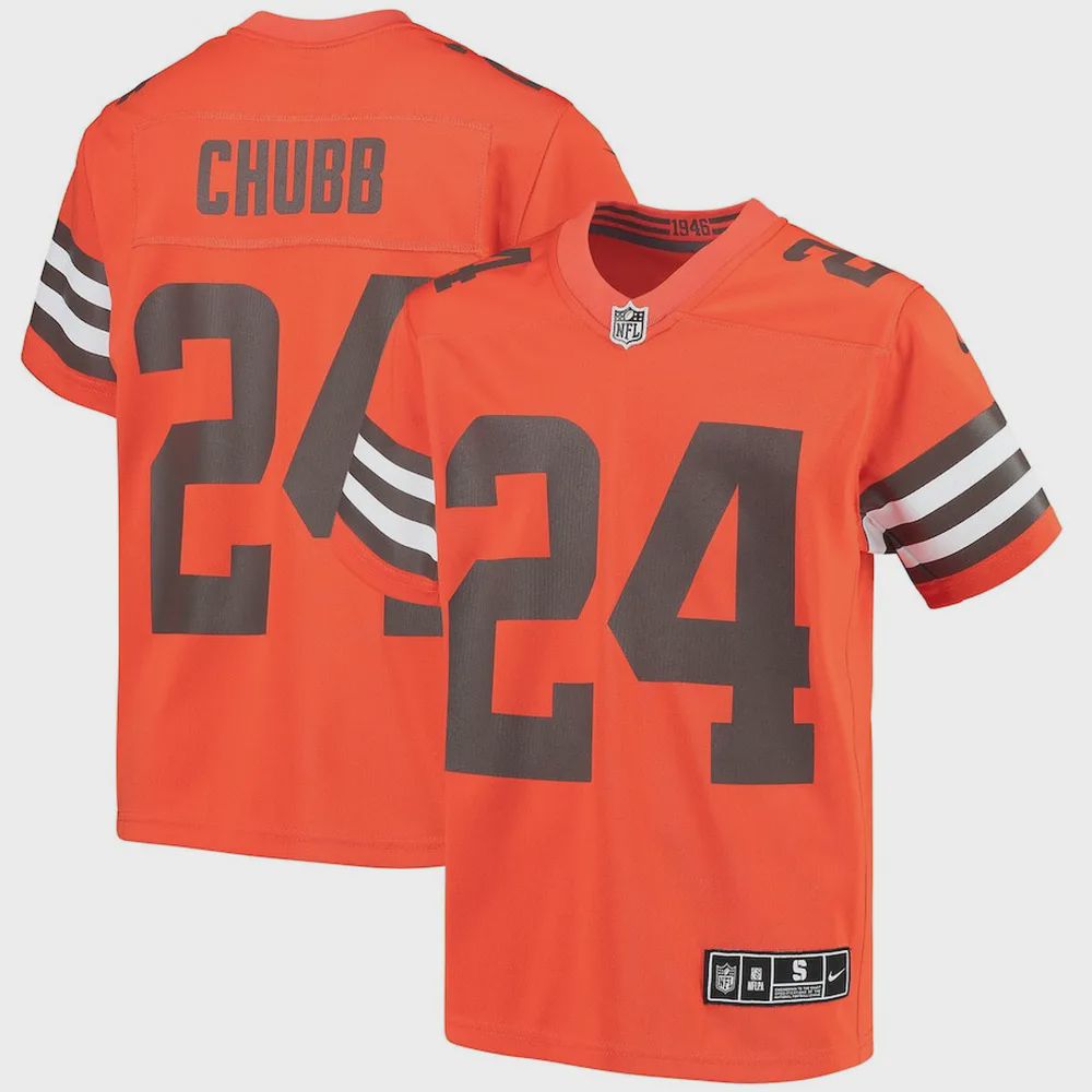 Nick Chubb 24 Cleveland Browns YOUTH Team Game Jersey – Orange