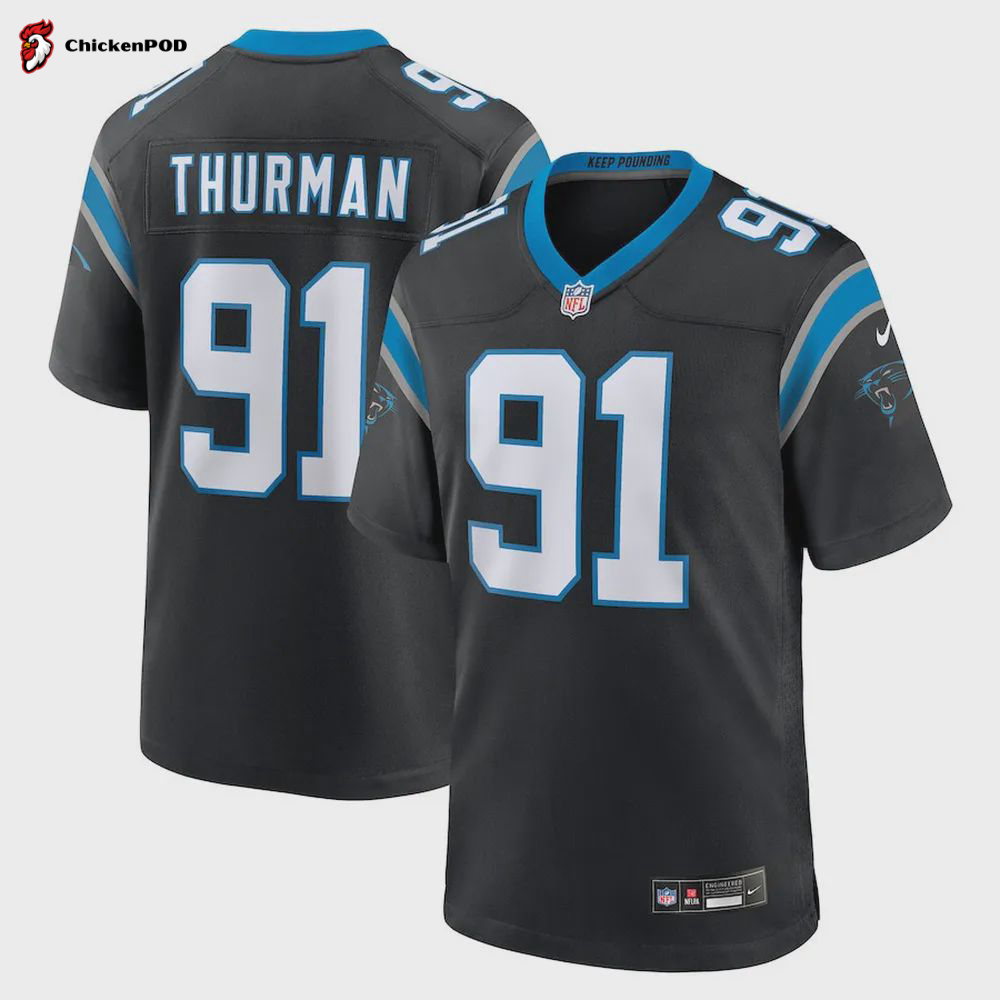 Nick Thurman 91 Carolina Panthers Men’s Team Game Jersey – Black