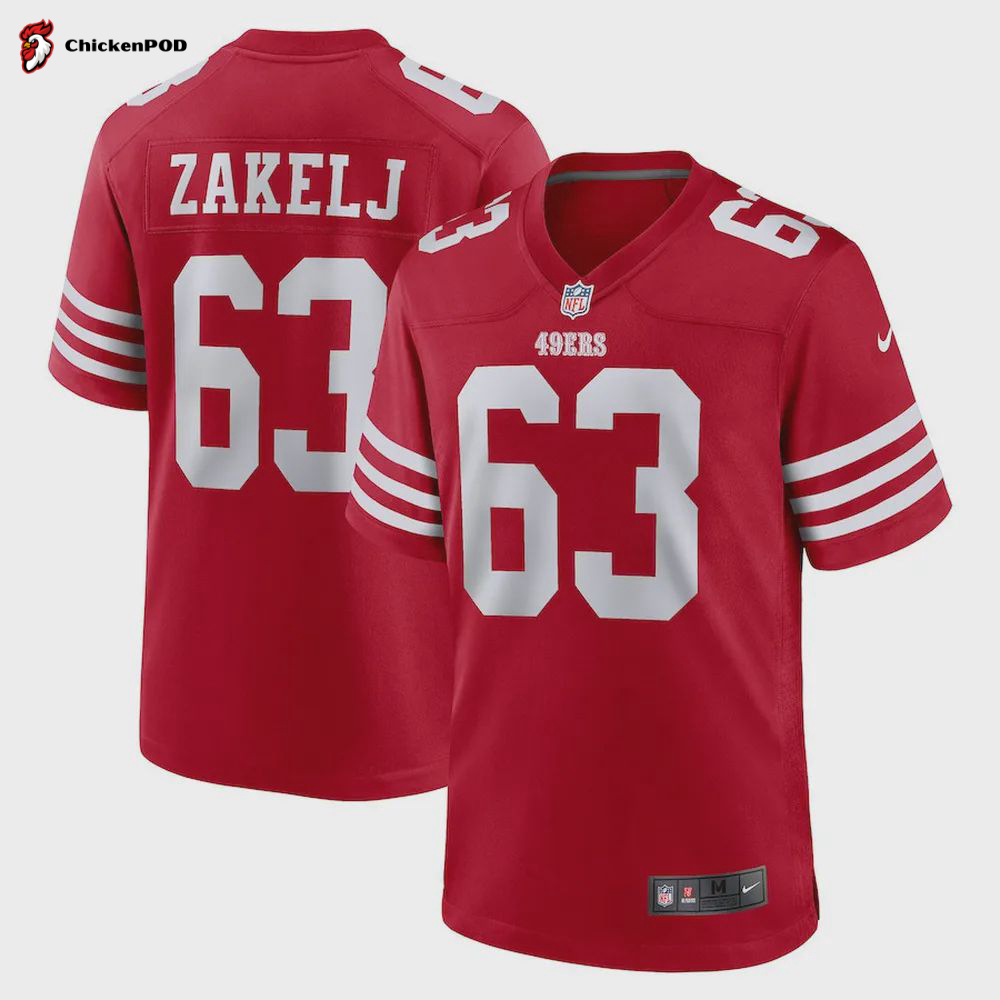 Nick Zakelj 63 San Francisco 49ers Game Player Jersey – Scarlet