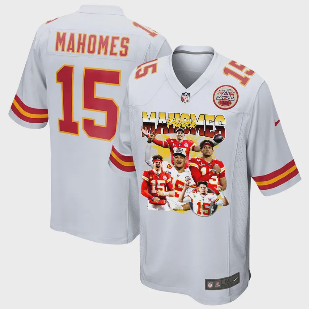 Patrick Mahomes 15 Kansas City Chiefs Arm of Gold Game Jersey – Men, White