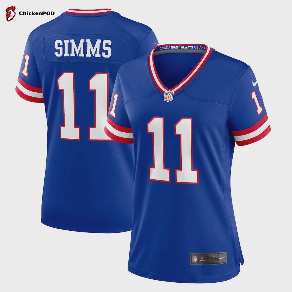 Phil Simms 11 New York Giants Women’s Classic Retired Player Game Jersey – Royal