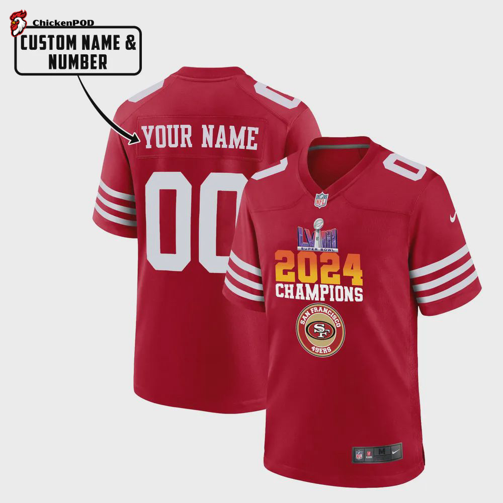 San Francisco 49ers LVIII Champions Firework Game Jersey – Men, Red V29