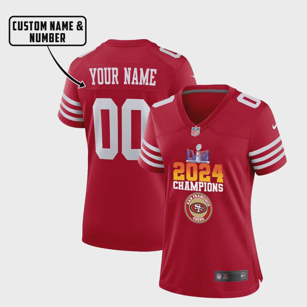 San Francisco 49ers LVIII Champions Cool Game Jersey – Women, Red V7