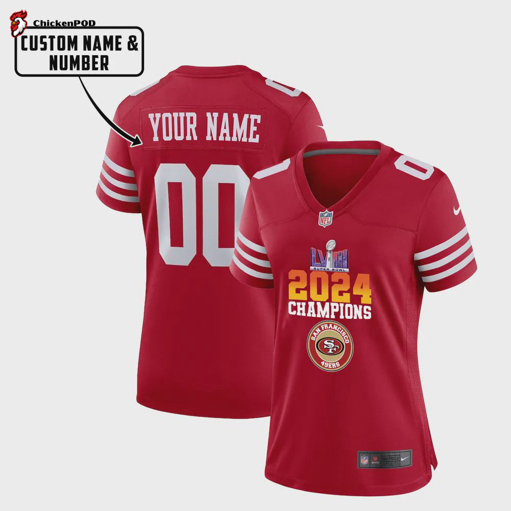 San Francisco 49ers LVIII Champions Design Game Jersey – Women, Red V10