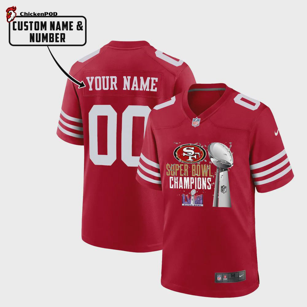 San Francisco 49ers LVIII Champions Firework Game Jersey – Men, Red V29