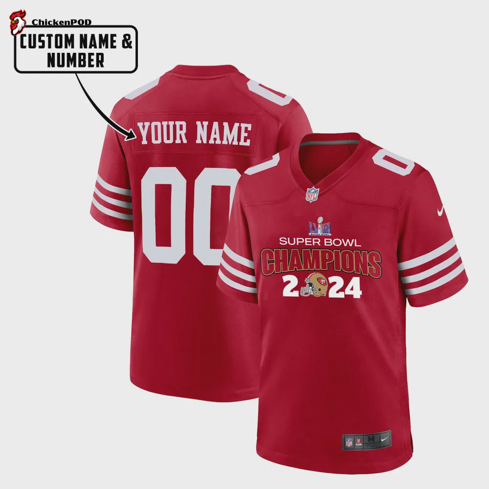 San Francisco 49ers LVIII Champions Firework Game Jersey – Women, Red V29