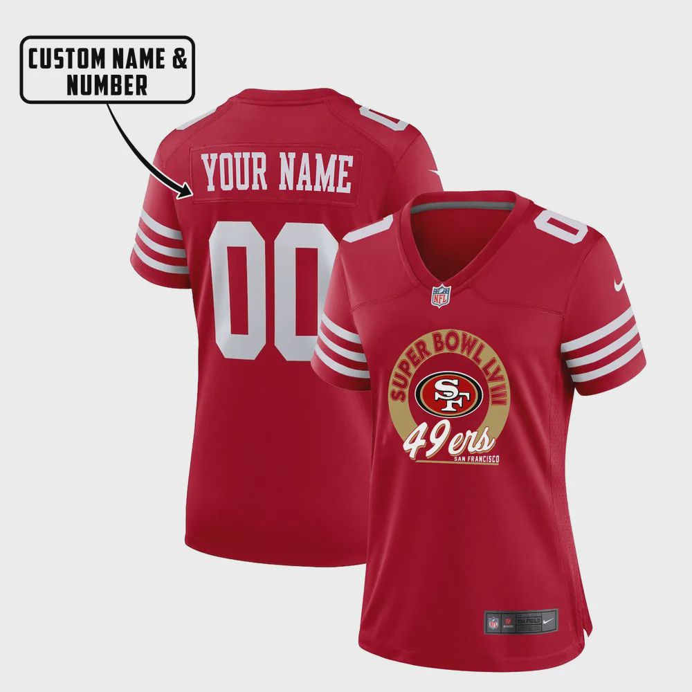 San Francisco 49ers LVIII Champions Unique Game Jersey – Women, Red V28